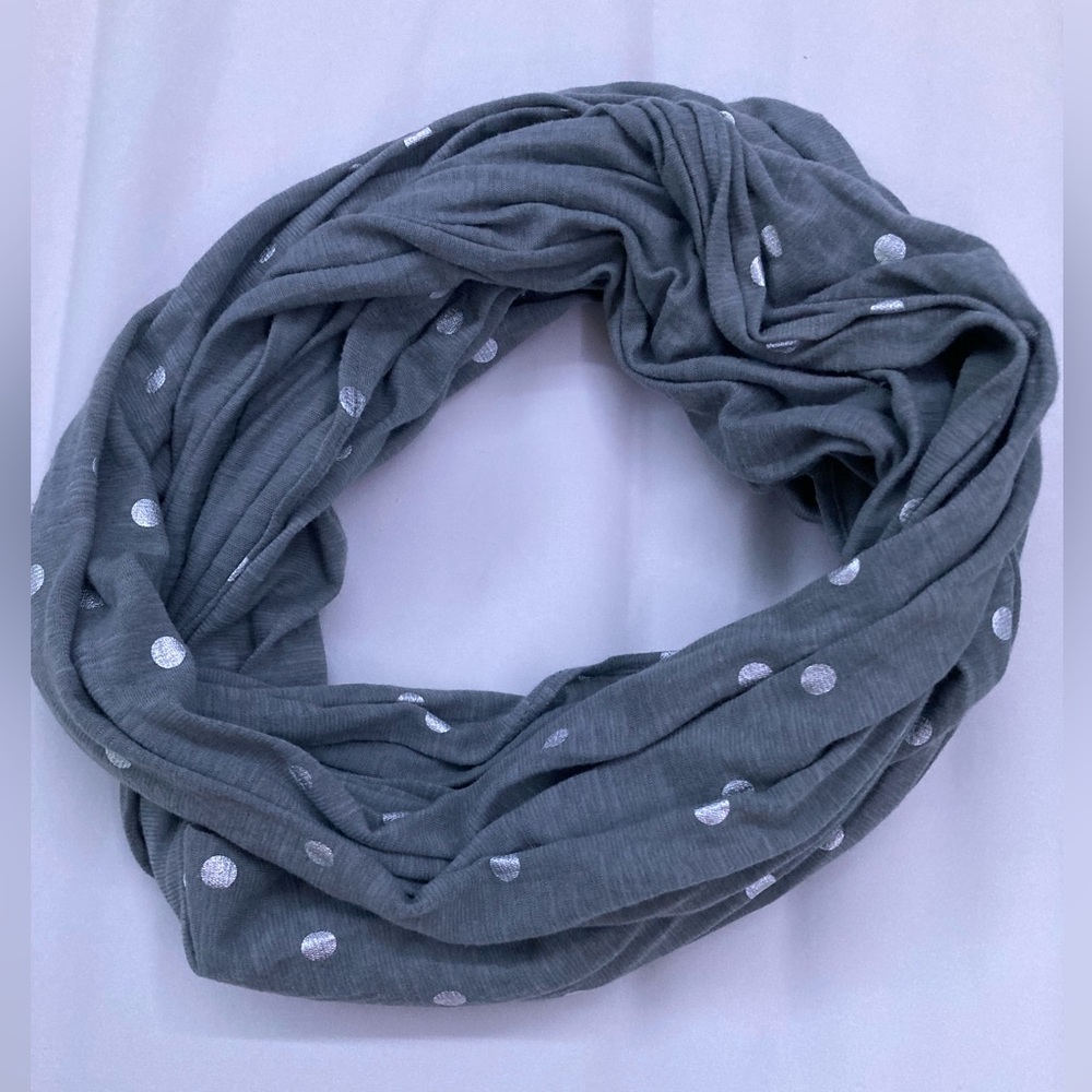 Aerie Gray Infinity Scarf with Silver Poka Dots